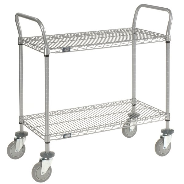 Nexel Utility Cart w/2 Shelves & Pneumatic Casters, 1200 lb. Cap, 48L x 24W x 42H, Silver 2448N2EP